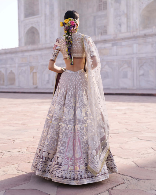 Whitney Light Mauve-Based, Light Gold Chrome Applique Lehenga Set