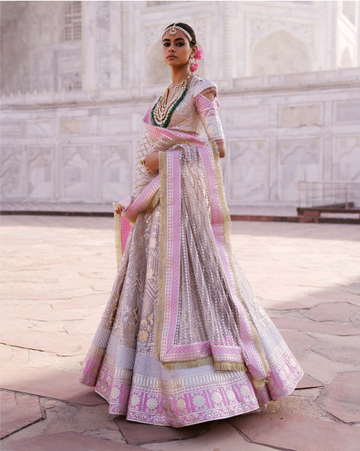 Valentina Light Mauve-Based, Light Gold Chrome Applique Lehenga Set