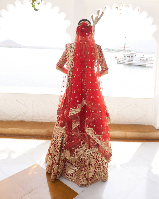 Anvi Red Chrome Applique Lehenga Set With Silk Threads