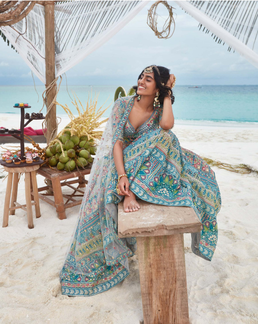 COLD GREY-BASED, MULTICOLORED LEHENGA