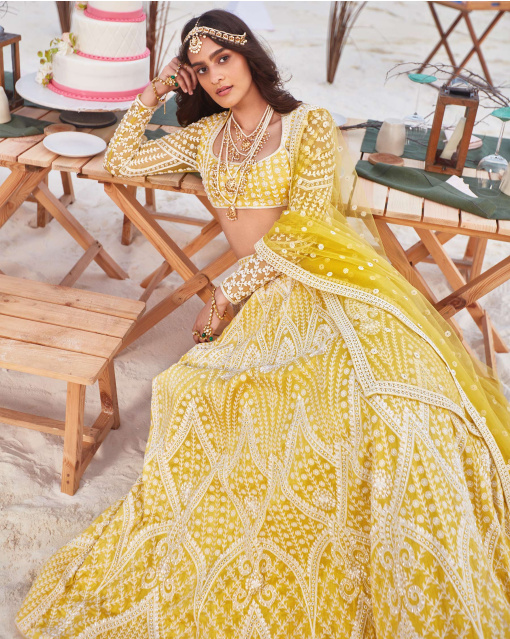 YELLOW CHROME APPLIQUE LEHENGA
