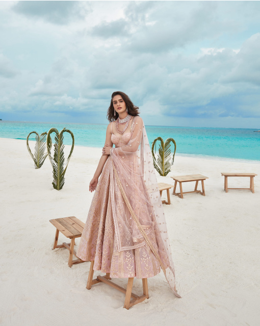 DUSTY ROSE CHROME APPLIQUE LEHENGA