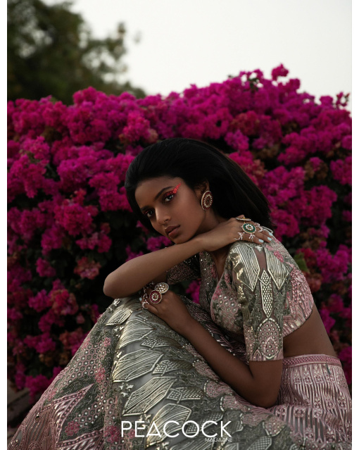 Savoir Faire Foil Work Pink Lehenga Set