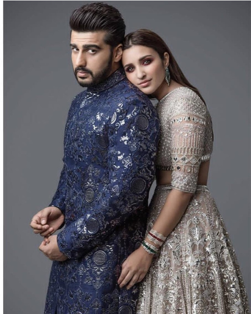 Arjun Kapoor Blue Sherwani And Parineeti Chopra Silver Gown