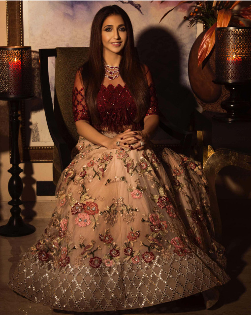 Red pink floral  lehenga set