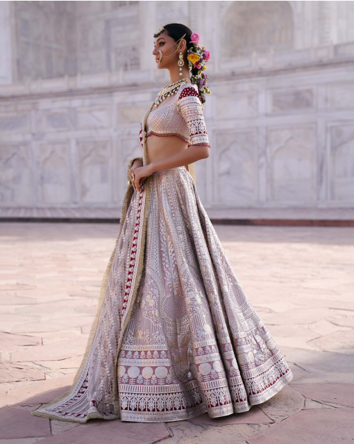 Vivienne Light Pink-Based, Light Gold Chrome Applique Lehenga Set