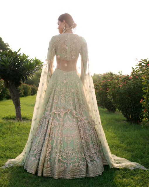 Ella Pastel Green, Embroidered Lehenga Set Handcrafted