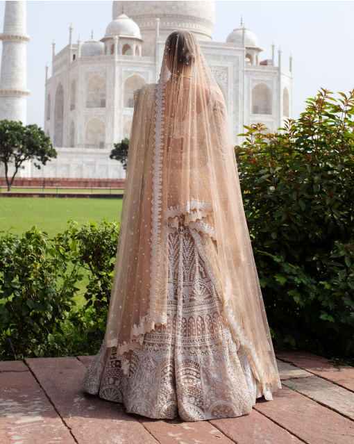Odile Beige Based Lehenga Set Replete With Metal Threadwork
