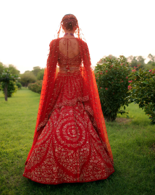 Aurore Red Lehenga Set Handcrafted With Threadwork