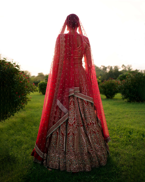 Cole Red Lehenga Set Handcrafted With Multicolored Threadwork