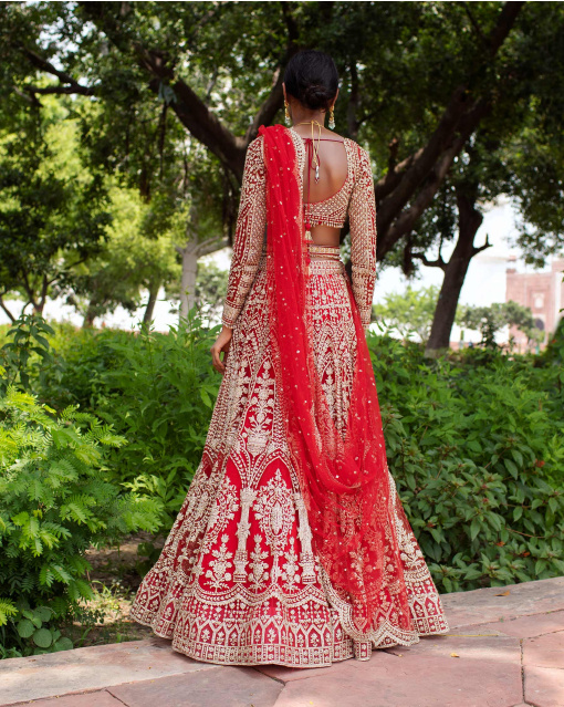 Sara Red Lehenga Set Handcrafted With Sequins And Stones