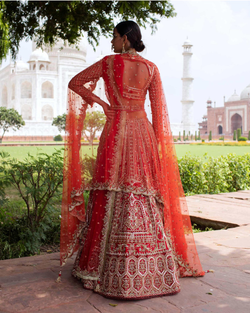 Holly Red Lehenga Set Handcrafted With Multicolored Threadwork