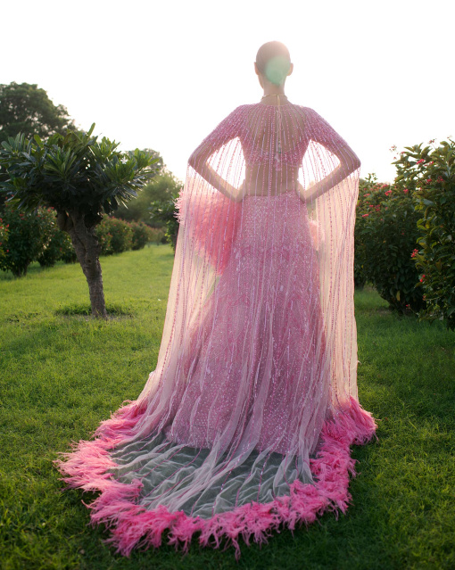 Axelle Bubble-Gum Pink Lehenga Set Handcrafted With Sequins