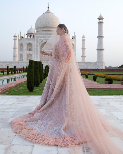 Desiree Peach Trail Lehenga Set Handcrafted With Sequins