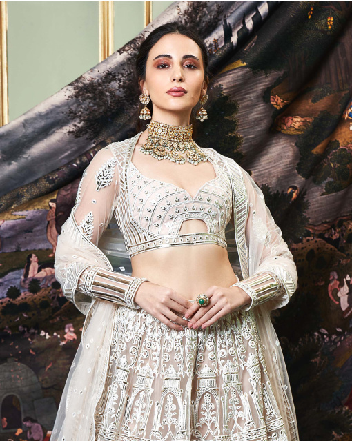Nyla Light Beige, Tulle Lehenga Set