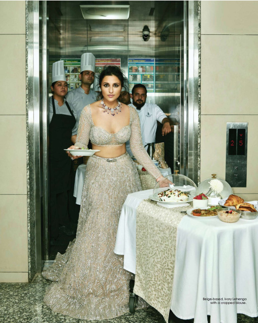 PARINEETI CHOPRA BEIGE-BASED, IVORY LEHENGA SET
