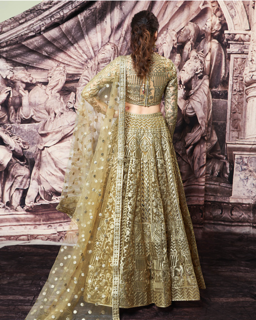Regina Olive Green, Golden Foil Lehenga Set
