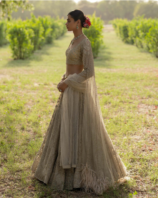 Vera Light, Cloud Grey Hued Lehenga Set Encrusted With Sequins