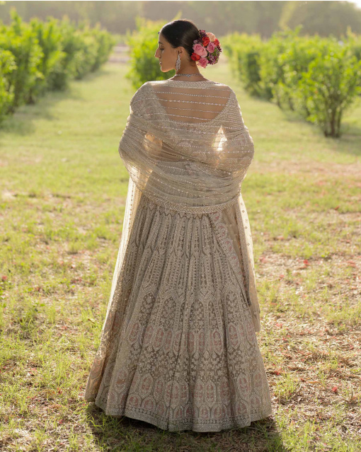 Sierra Peach Lehenga Set Encrusted With Crystals