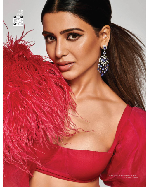 Samantha Scarlet red fish-cut lehenga