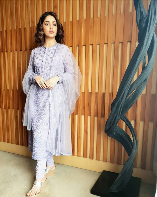 Yami Gautam beige Embroider Kurti set