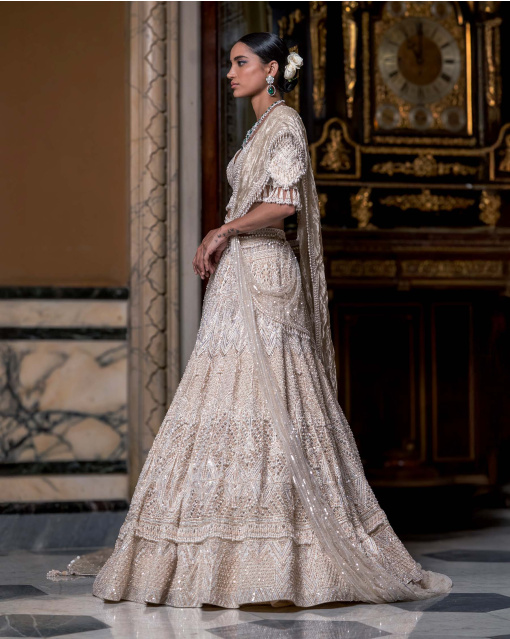 Rolandie Ivory Lehenga Set With Pearls And Embroidery