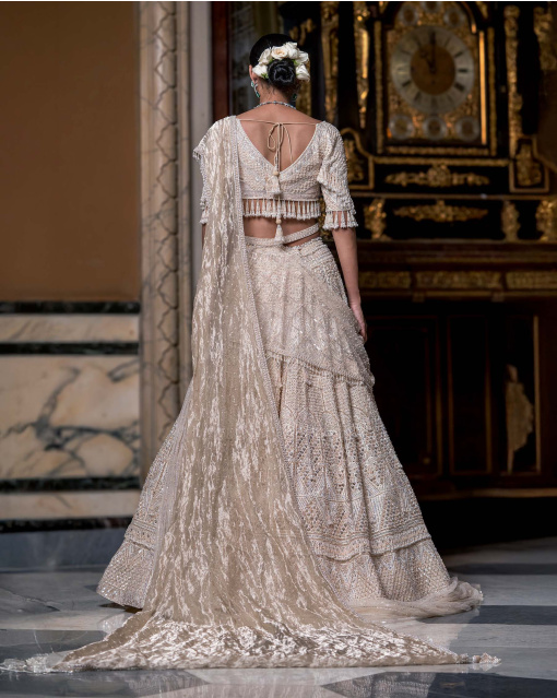 Rolandie Ivory Lehenga Set With Pearls And Embroidery