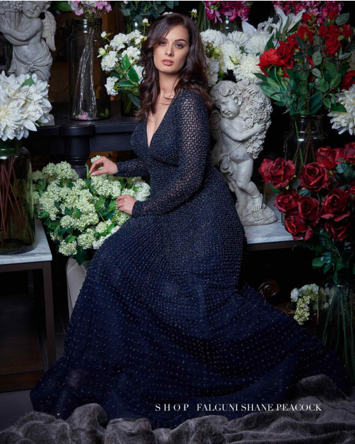 Blue hand embroidered gown