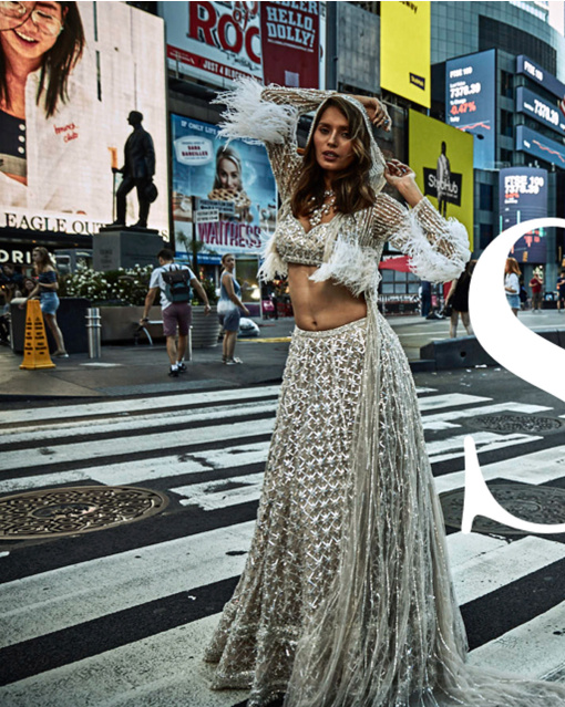 Silver Embroidered Lehenga Sets with Feather 