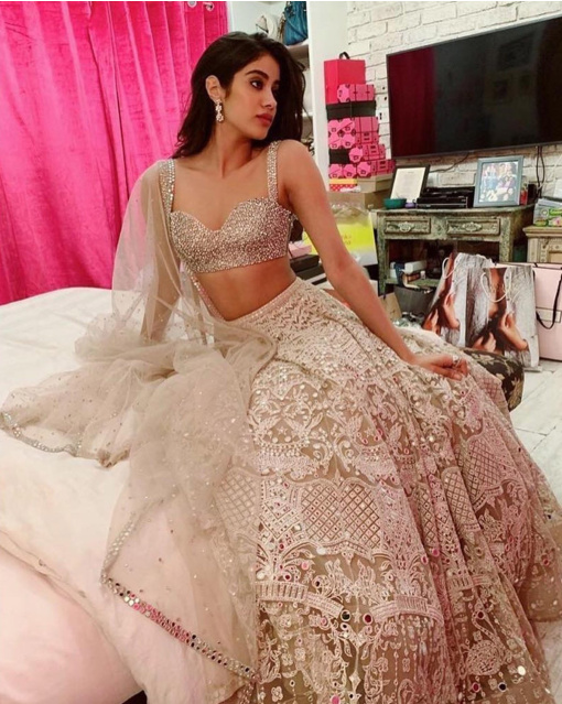 Janhvi Kapoor Beige silver Lehenga set