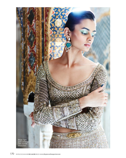 Beige, light gold Lehenga with crystals encrusted