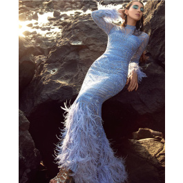Shop the newest designer rocky affair mint blue gown with feather