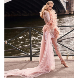 ◆Since Then◆ Rose quartz mini dress Shop now rose quartz, intricately embellished short dress