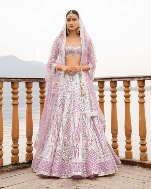 Shop Pink and Purple A Line Lehenga Choli For Bridal Online