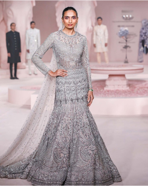 Milana Mauve Mermaid Gown With Full Sleeves And Trail