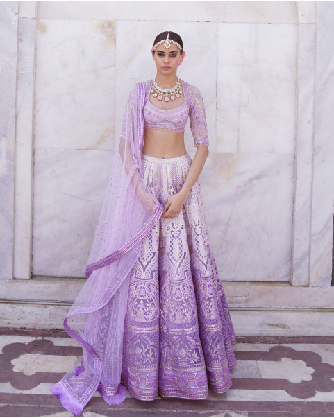 Megan Lavender, Ombre Lehenga Set With Architectural Motifs