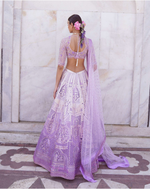 Megan Lavender, Ombre Lehenga Set With Architectural Motifs