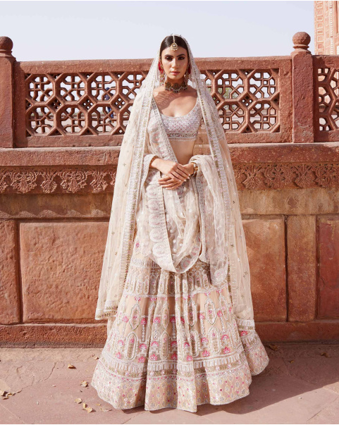 Monroe Light Pink-Based, Multicoloured Lehenga Set Adorned With Sequins