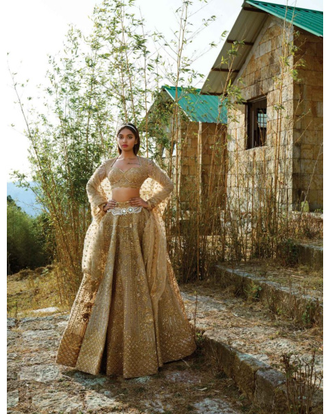 Grey-based, golden Lehenga set