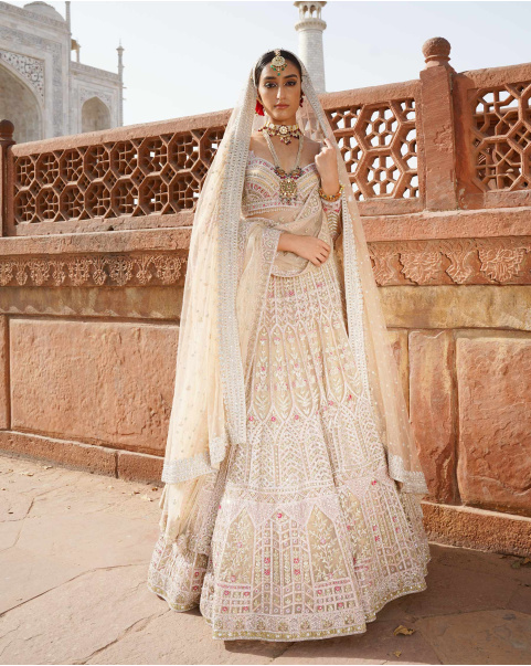 Melissa Antique White-Based, Multicoloured Lehenga Set With Sequins