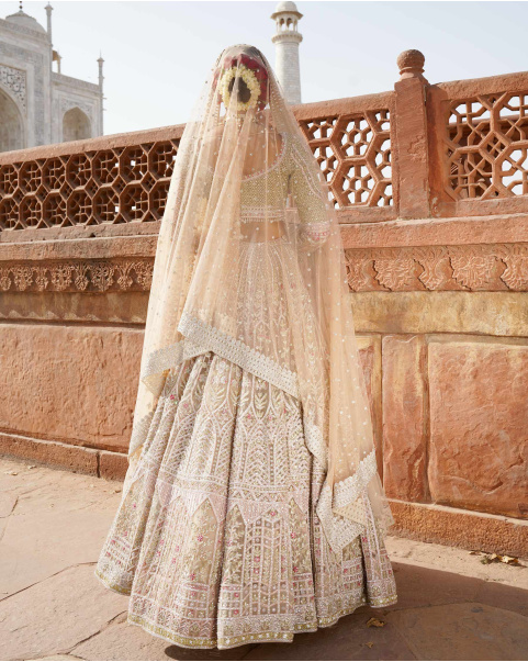 Melissa Antique White-Based, Multicoloured Lehenga Set With Sequins