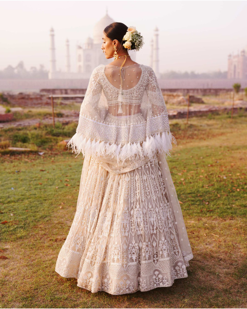 Tatiana Light Beige-Based, Ivory Lehenga Set With Intricate Ivory Threadwork