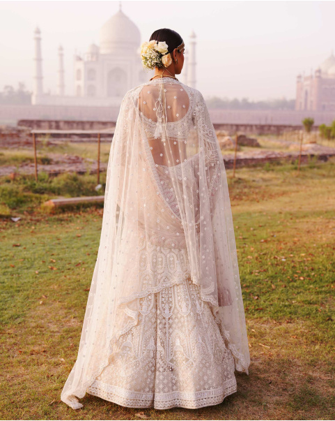 Tara Light Beige-Based, Ivory Lehenga Set With Foliage Motifs