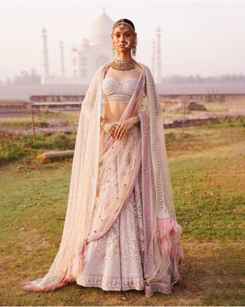 Tabitha Light Pink-Based, Silver Lehenga Set With Intricate Ivory Threadwork