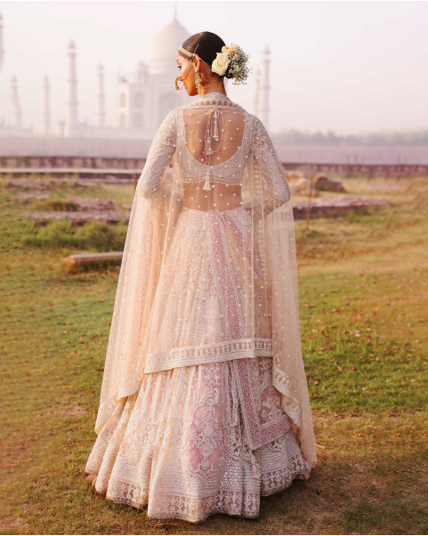 Tabitha Light Pink-Based, Silver Lehenga Set With Intricate Ivory Threadwork