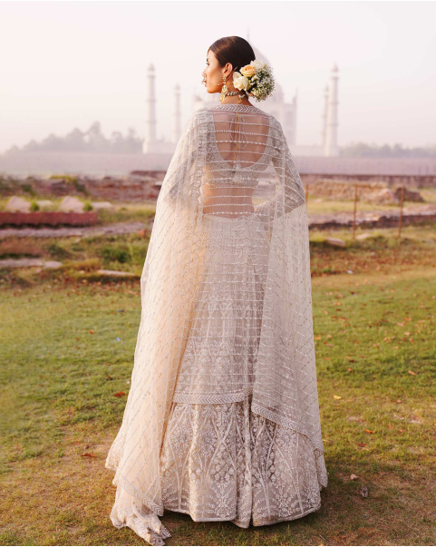 Sydney Light Beige-Based, Ivory Lehenga Set With Crystals And Beads.