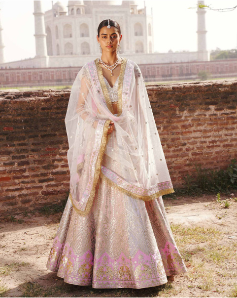 Ruth Light Pink-Based, Light Gold Chrome Applique Lehenga Set