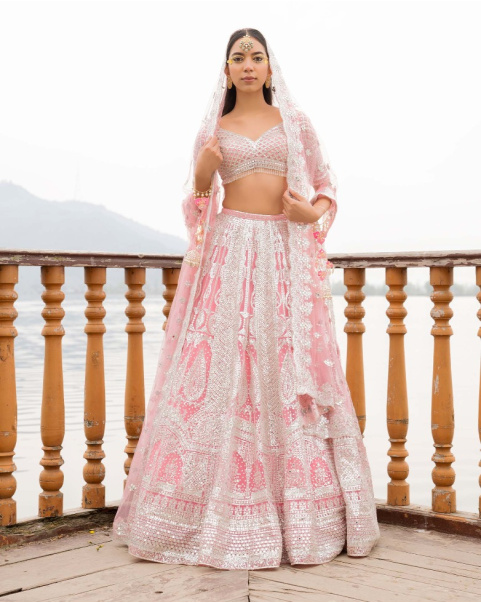Anaya Conch Shell Pink Lehenga Set With Chrome Applique