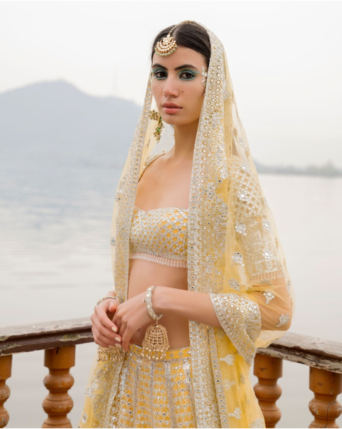 Amira Mimosa Yellow Lehenga Set With Chrome Applique