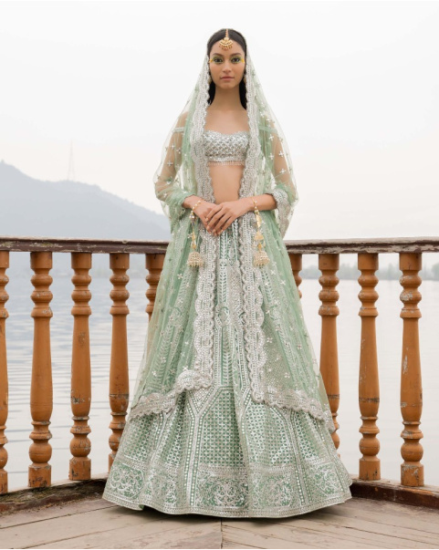 Amber Pastel Green Lehenga Set With Chrome Applique